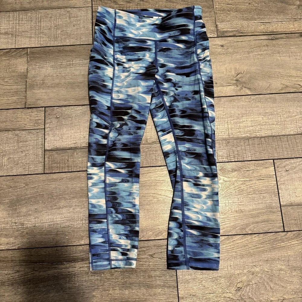 Lululemon Speed Up Crop Leggings Womens Stretch Abstract Wave Blue 4 EXCELLENT
